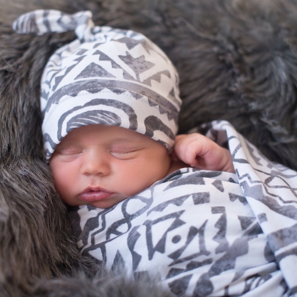 Gray Aztec Baby Blanket Set - Little Faces Apparel
 - 1