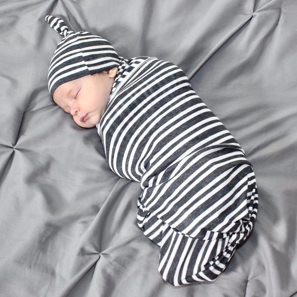 Gray Stripe Baby Blanket Set