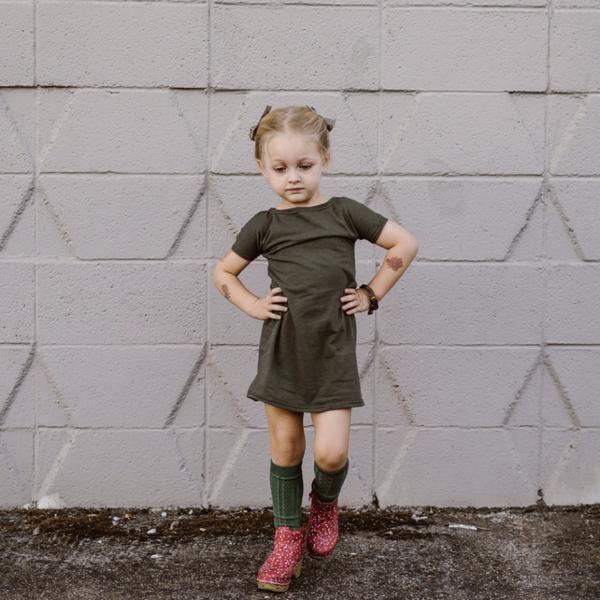 Olive Any Wear Dress - Little Faces Apparel
 - 1